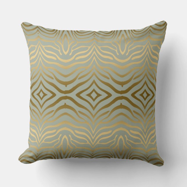Coussin Poster de animal Sage-Green Gold Zebra Stripes (Recto)