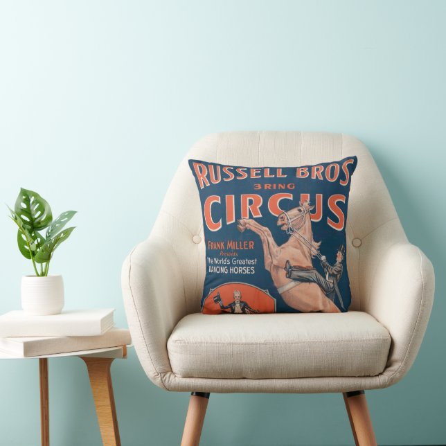 Coussin Poster de cirque vintage Russell Brothers. (Chaise)