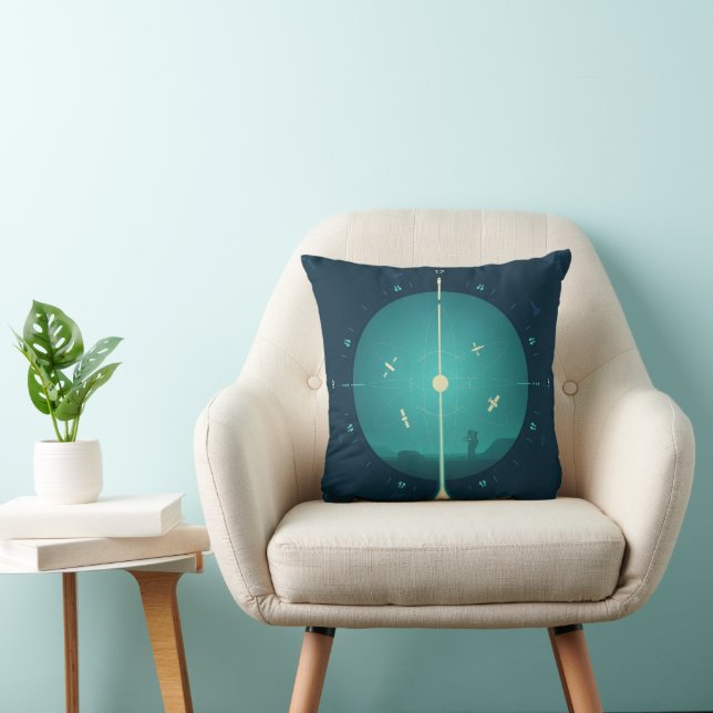 Coussin Poster de l'horloge atomique Deep Space, version b (Chaise)