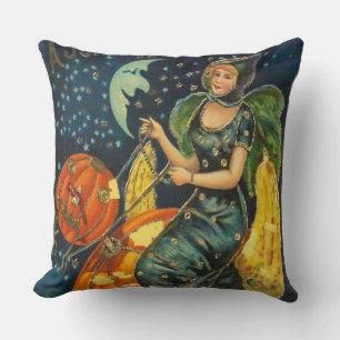 Coussin Poster de sorcière Halloween vintage