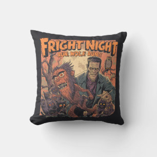 Coussin Poster d'horreur nocturne - Retro Werewolf et Mo
