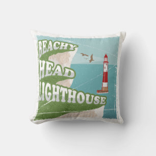 Coussin Poster rétro du phare à tête de plage