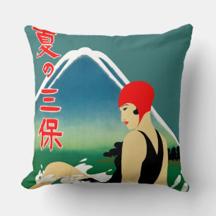 Coussin Poster touristique japonais 1930 Art Déco Girl