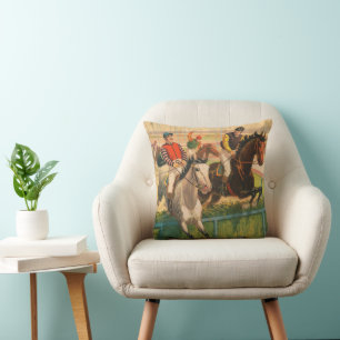 Coussin Poster vintage Allemand De Jockeys Sur Les Chevaux