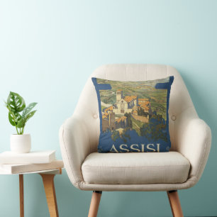 Coussin Poster Vintage voyage D'Assise, Italie