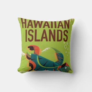 Coussin Poster Vintage voyage Hawaiian Islands.