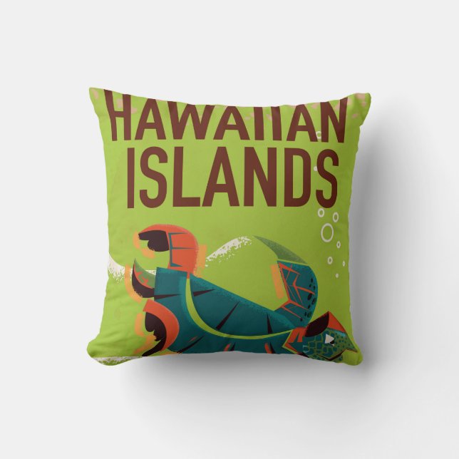 Coussin Poster Vintage voyage Hawaiian Islands. (Recto)
