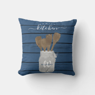 Coussin Pot à cuillère en bois bleu rustique pour la décor