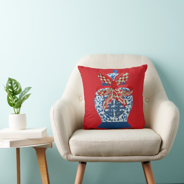 Coussin Pot à gingembre bleu de Noël     (Chaise)