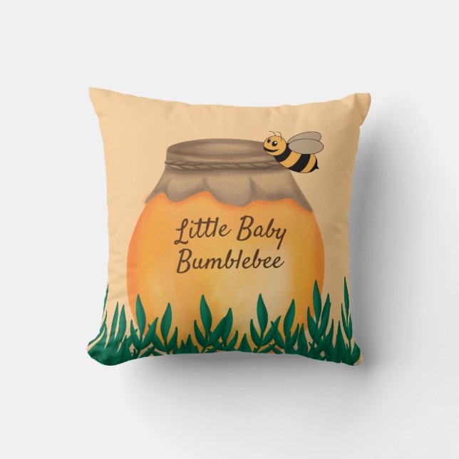 Coussin Pot de miel abeille bourdon sur une nurserie jaune (Recto)