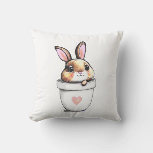 Coussin Pot de plante de lapin mignon avec cœur sur fond b