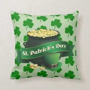 Coussin Pot du jour de St Patrick d'or chanceux
