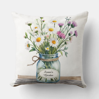 Coussin Pot Mason Jar de fleurs sauvages