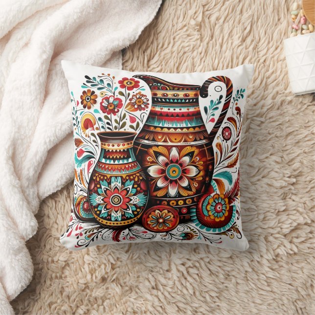 Coussin Poterie d'art folklorique vibrante aux dessins com (Couverture)