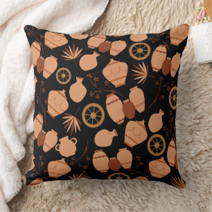 Coussin poteries argile céramique pots artiste motif flora