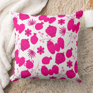 Coussin poteries argile céramique pots artiste motif flora