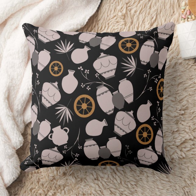 Coussin poteries argile céramique pots artiste motif flora (Couverture)
