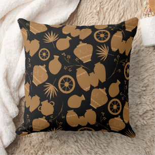 Coussin poteries argile céramique pots artiste motif flora