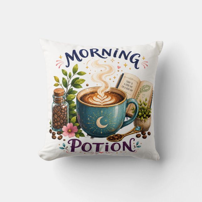 Coussin Potion du matin – Conception cosy pour amateur de  (Recto)