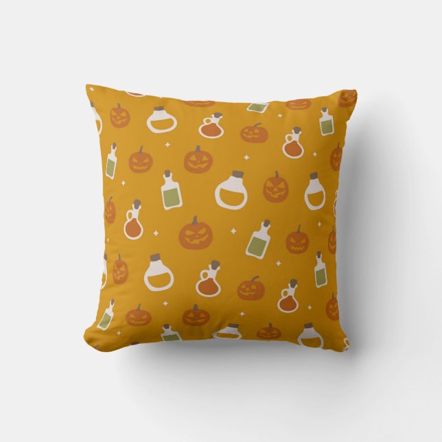 Coussin Potions d'Halloween et Motif Citrouille (Recto)