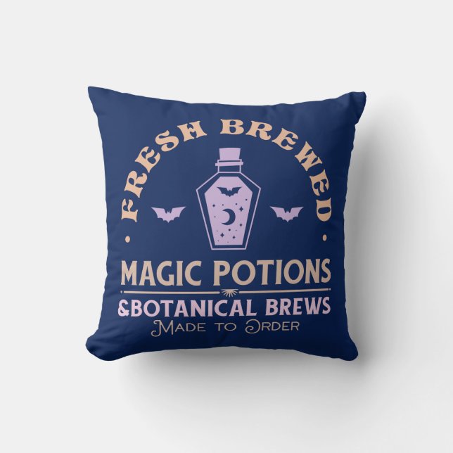 Coussin Potions Magiques Fraîchement Infusées Sorcière Ble (Recto)