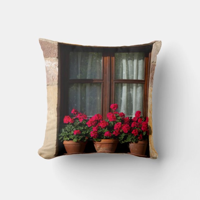 Coussin Pots de fleurs de fenêtres dans le village (Recto)