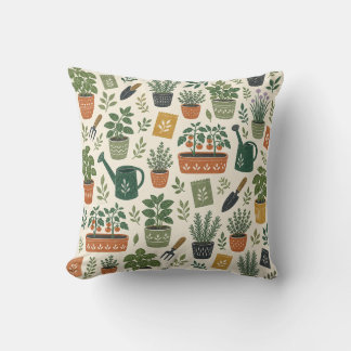 Coussin Pots en terre cuite et herbes de cuisine Motif bot