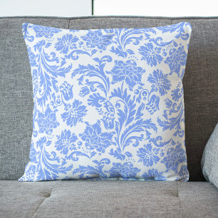 Coussin Poudre bleu et blanc Damas florales