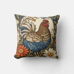 Coussin Poule de Ferme Vintage et Fleurs de Marguerite