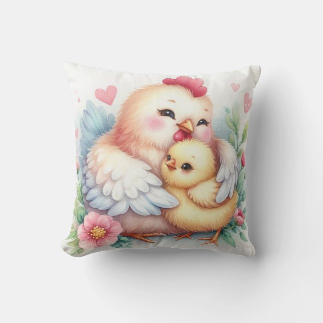 Coussin Poule Maman et Bébé (Recto)