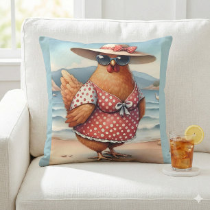 Coussin Poules en maillots de bain au bord de la mer