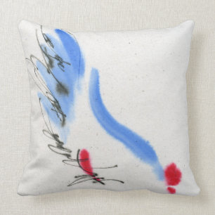 Coussin Poulet blanc. Calligraphie et aquarelle