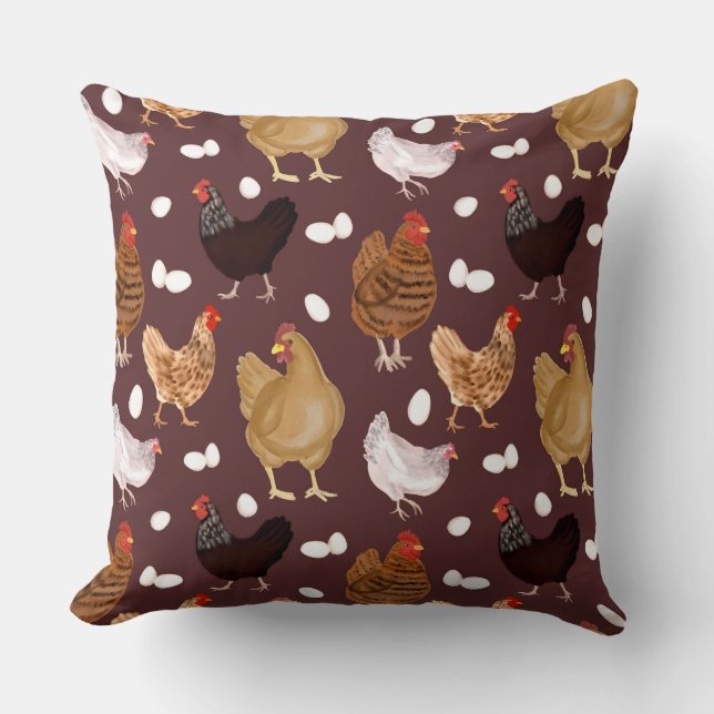 Coussin Poulet Brown et Motif des oeufs (Recto)