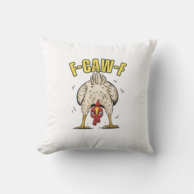Coussin Poulet Drôle F-Caw-F Coq Poulette de Campagne (Recto)