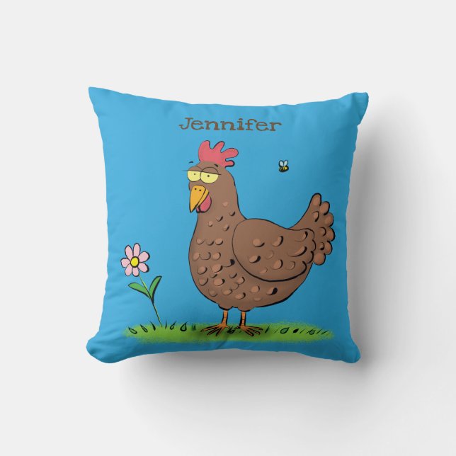 Coussin Poulet drôle rustique fantaisiste dessin animé (Recto)