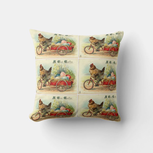 Coussin Poulette vintage sur bicyclette (Recto)