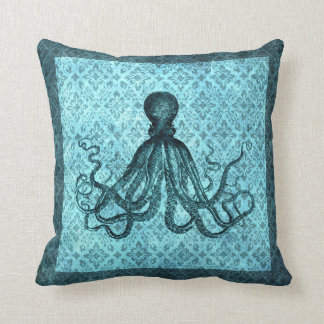 Coussin Poulpe dans Teal sur la damassé