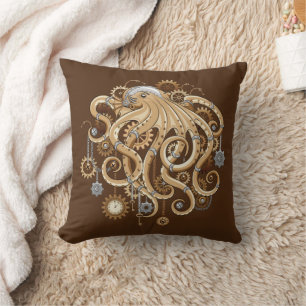 Coussin Poulpe Steampunk Rétro Fantastique Mécanique
