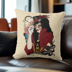 Coussin Poulpe Vintage Dame Victorienne Steampunk Rouge
