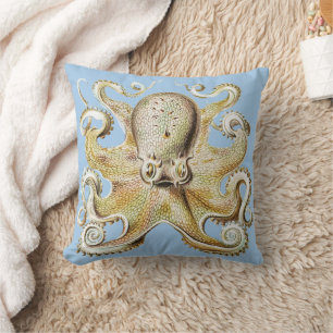 Coussin Poulpe vintage Ernst Haeckel Vie marine nautique