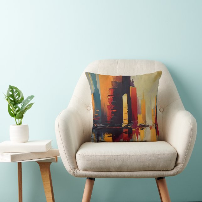 Coussin Pouls Urbain – Ville Abstraite en Rythme Vertical (Chaise)