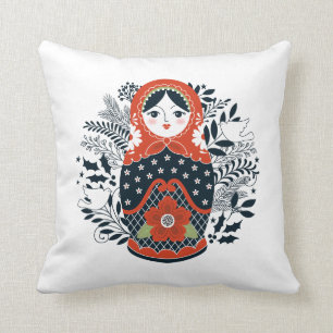 Coussin Poupée de nidification de la Matryoshka noire roug