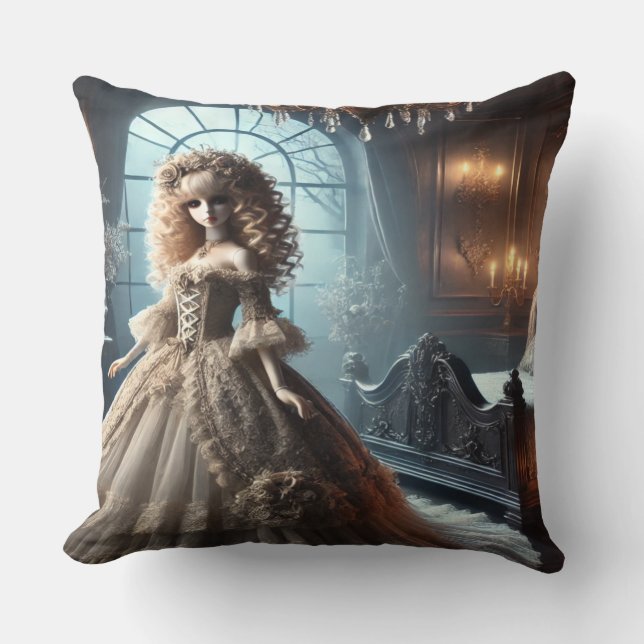 Coussin Poupée gothique victorienne - Enchantée sombre (Recto)