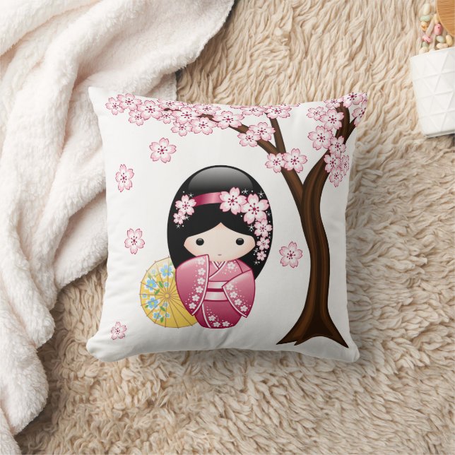 Coussin Poupée Kokeshi Printemps - Cute Japonaise Geisha G (Couverture)