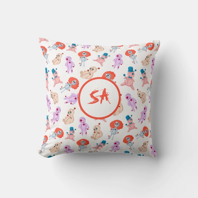 Coussin Poupées Voodoliques éffrayantes d'Halloween bleu r (Recto)