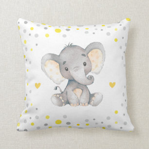 Coussin Pouponnière de Baby shower à éléphant gris jaune