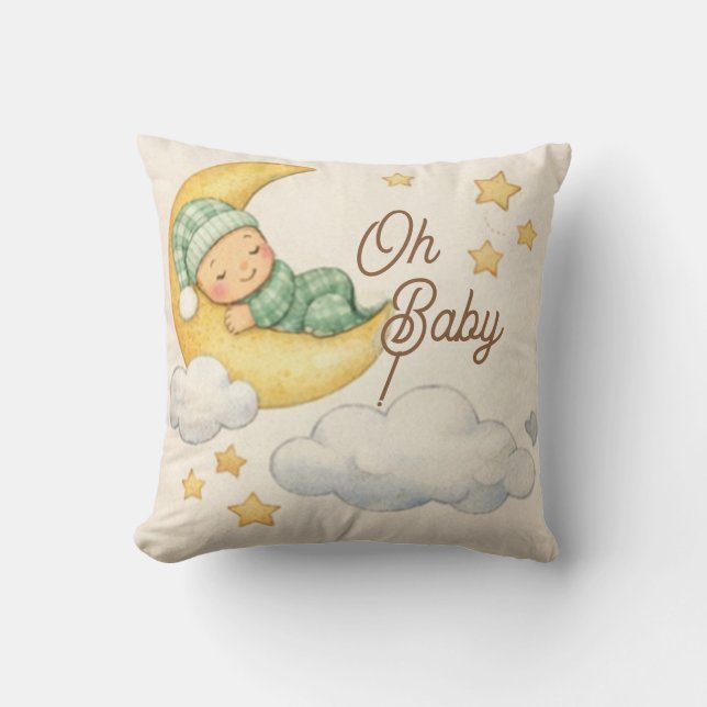 Coussin pour Baby Shower, Oh Bébé, Garçon, Lune |  (Recto)