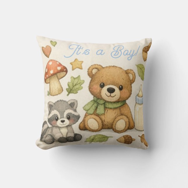 Coussin pour Baby Shower Ours Garçon | C'est un Ga (Recto)