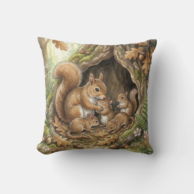 Coussin pour enfants représentant une maman écureu (Recto)