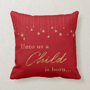 Coussin Pour nous un enfant naît Noël d'or manuscrit